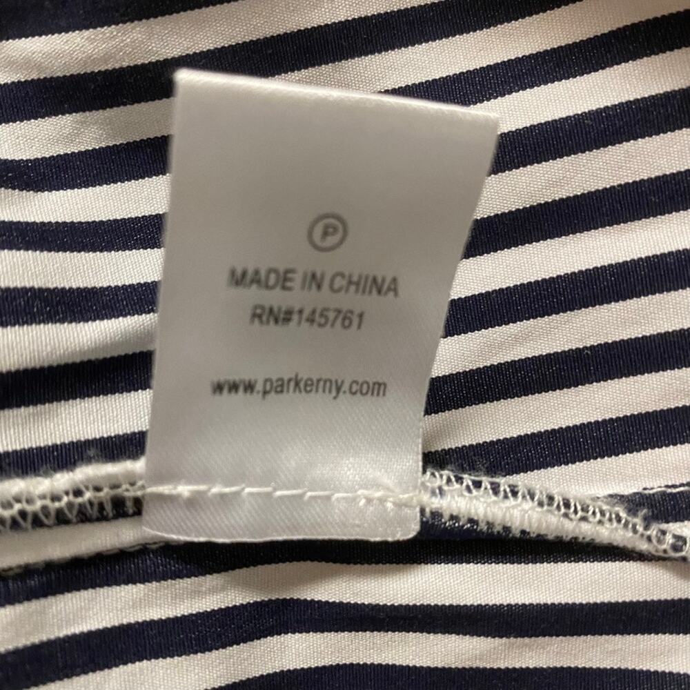 Parker Navy Blue and White Off the Shoulder Ruffle Smocked Blouse - Picture 4 of 5